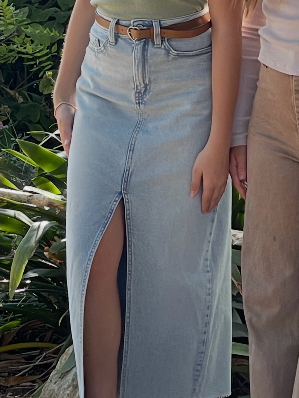 SO Light Blue Denim Maxi Skirt with Front Slit